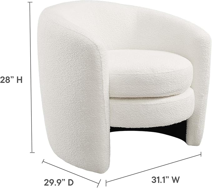 Modway Affinity Boucle Fabric Accent Chair in Cloud - Versatile Living Room Chair with Curved Back - Upholstered Bedroom Barrel Chair - Reading Armchair