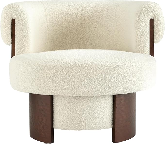 360° Swivel Barrel Chair Modern Curved Sculptural Swivel Barrel Chair Comfortable Fabric Upholstered Single Sofa for Living Room and Bedroom (Beige/143)