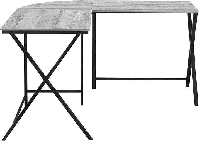Penau L Shape Computer Desk 55 Inches Grey Laminate Top Black Metal Base Space-Saving Corner Design for Home Office