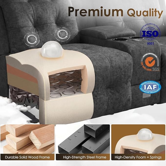 SAMERY Loveseat Recliner Sofa Power Lift Recliner for Elderly with Massage and Heat Electric Reclining Loveseat Sofa Couch with Console Cup Holder Outlets USB Drawer (Gray Lift Loveseat) | Easy
