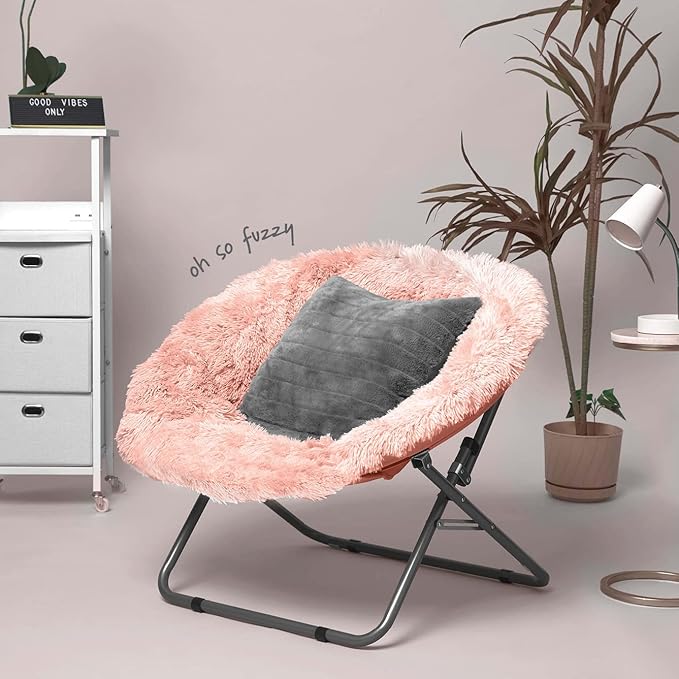Urban Lifestyle Mongolian Faux Fur Oversized Saucer Chair Blush