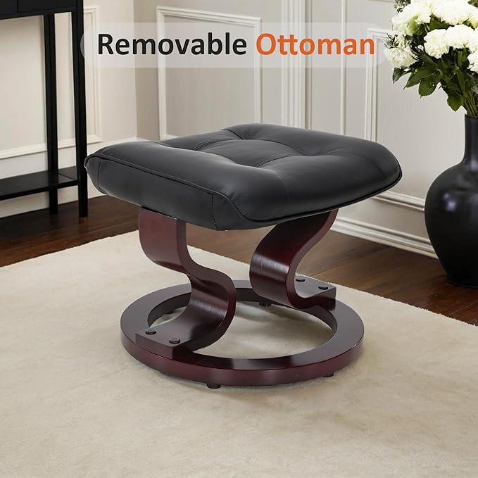 MCombo Manual Swivel Recliner with Ottoman Chair Ottoman Set for RV Small Spaces Living Room Bedroom Office 9019 4919 (Faux Leather Black)