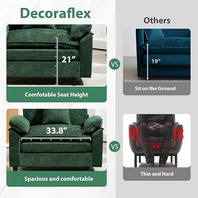 Chenille Modular Sectional Sofa 111.8'' Comfy Cloud Sofa Couch with Remove Ottoman Large L-Shaped Sofa for Living Room Extra Deep Seat Sofa with Pillows DIY Green