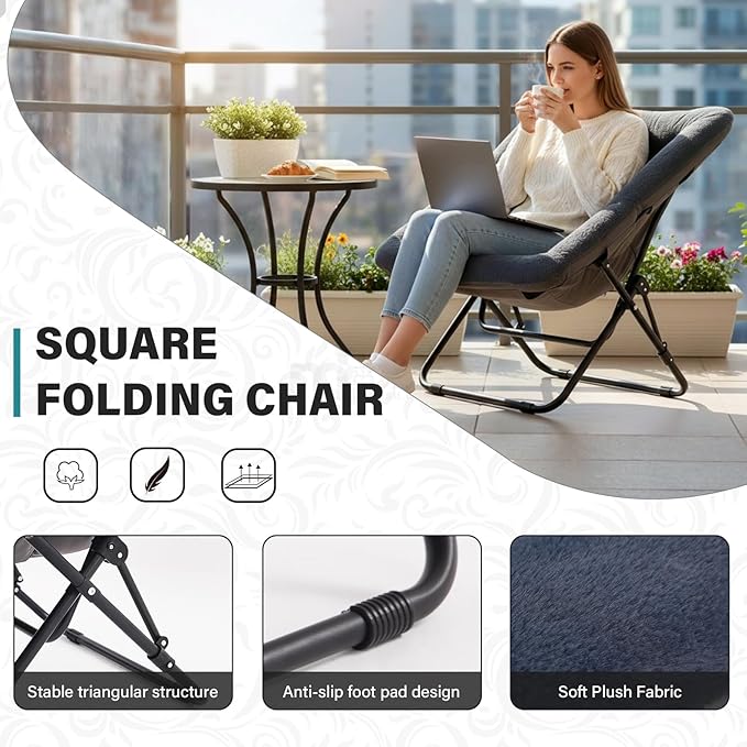 Tiita Comfy Folded Chair Soft Faux Fur Oversized Folding Accent Chair Lazy Chair for Teens Adults Metal Frame Moon Chair for Bedroom Living Room Dorm Rooms