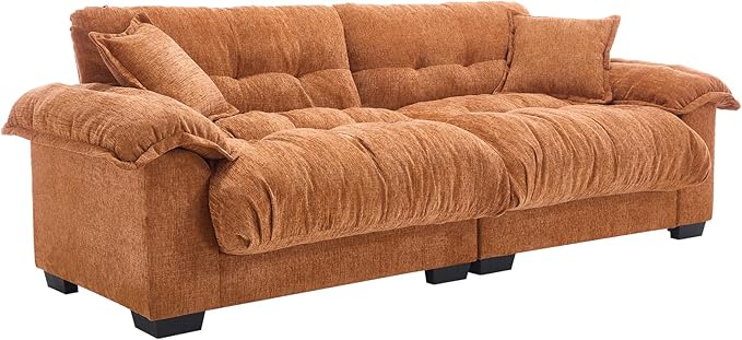 KIVENJAJA 90.5”W Oversized Cloud Loveseat Sofa Modern Chenille Tufted Deep Seat Sectional Couch Overstuffed Comfy Love seat with Pillows for Living Room Apartment Small Space Orange