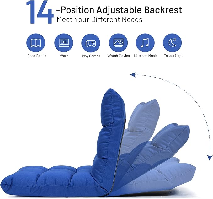 Giantex Floor Sofa Chair Video Gaming Chair with 14 Adjustable Position Padded Back Support Floor Cushioned Seat Folding Lazy Chair for Meditation Reading Watching Living Room Recliner(Blue)