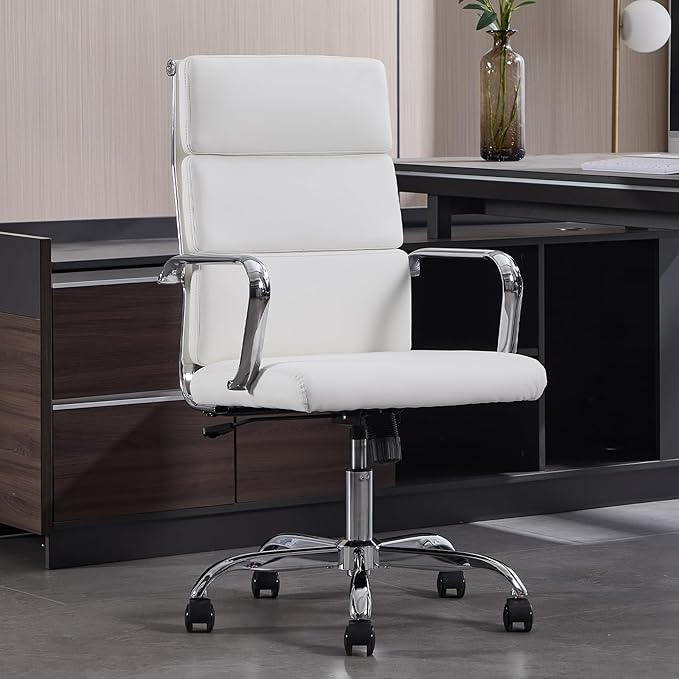 Office Chair Ergonomic Adjustable Desk Chair Mid Back Executive Comfortable Leather Lumbar Support Home Computer Chair with Padded Seat Swivel Wheels