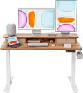 BANTI 48x24 Inch Electric Standing Desk with Dual Drawers Height Adjustable Stand Up Table Sit Stand Home Office Desk with Storage Shelf White Frame/Light Rustic Brown Top