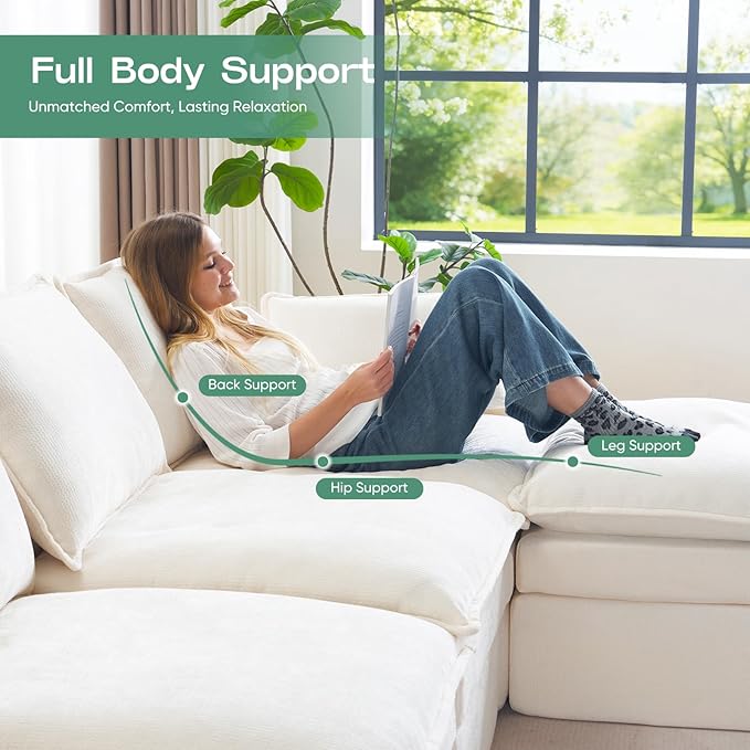 145 Modular Sectional Cloud Couch Deep Seat Boneless Couch for Living Room Upholstered Cloud Sectional Couch with Throw Pillows and Side PocketsNo Assembly RequiredChenilleBeige