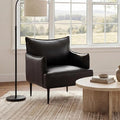 Black Accent Chair with Arms Modern PU Leather Living Room Chair with Metal Legs Upholstered Reading Chair Comfy Side Armchair for Reception Bedroom Small Spaces