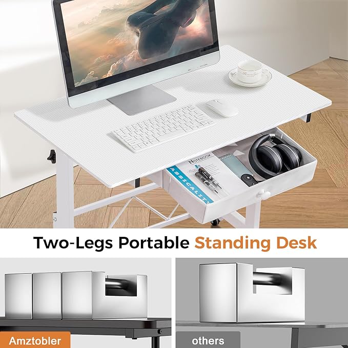 COMHOMA Small Standing Desk Adjustable Height Small Computer Desk Mobile Portable Rolling Laptop Table with Wheels 32 Computer Workstation Sit Stand Desks Portable Standing Table Treadmill desks