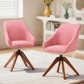 Magshion Mid Century Swivel Accent Chair Set of 2 360° Rotating Fabric Armchair with Oak Wood Legs Modern Reading Chair for Living Room Bedroom Office or Study Pink
