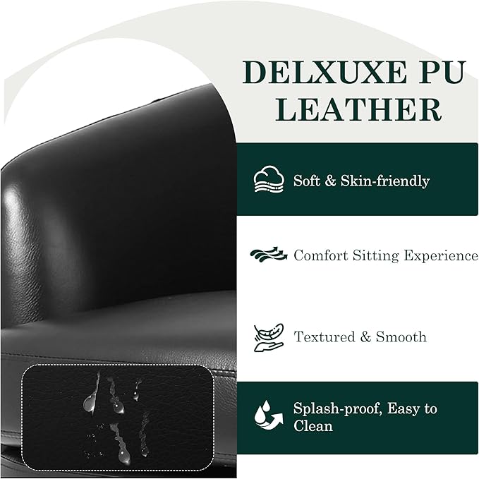 UIXE Leather Swivel Barrel Accent Chairs Set of 2 Comfy Round Faux Leather Armchair Reading Chair for Living Room Barrel Club Chairs Bedroom Black
