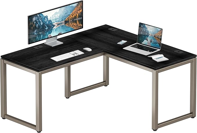 SHW 55 x 60 Inches Commercial-Grade L-Shape Corner Office Computer Desk Espresso