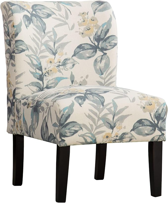 Roundhill Furniture Capa Print abric Armless Contemporary Accent Chair Blue Leaves