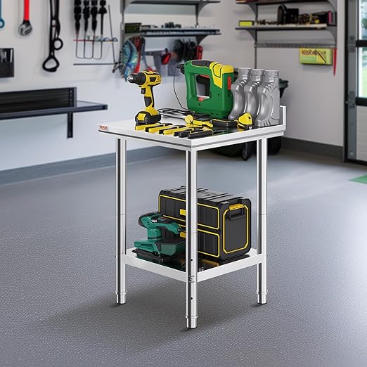 Mophorn Stainless Steel Table Work Table 24 x 24 x 34 Inch Commercial Food Prep Worktable Heavy Duty Prep Worktable Metal Work Table with Adjustable Feet for Restaurant Home and Hotel