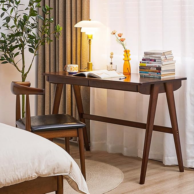 Wood Writing Desk with 2 DrawerHome Office Desk for Small Spaces Study Desk PC Table Workstation (Walnut 39.4x23.6x29.5)