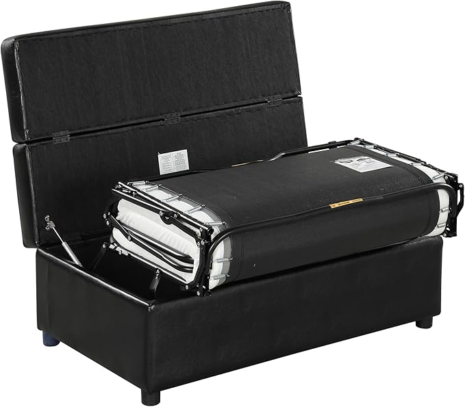 LUMISOL Folding Ottoman Sleeper Chair Bed with Mattress Convertible Fold Out Sleeper Sofa Bed Twin Size Leather Couch and Ottoman Sofa for Living Room Bedroom Guest Room Black