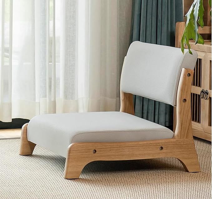 Damedai Japanese Floor Chair Tatami Zaisu Legless Chair Back Support Great for Reading Meditating Living Room Balcony (Grey with Leathaire)