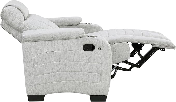 Lexicon Wall Hugger Manual Reclining Chair Microfiber Manual Recliner with Cup Holders/Hidden Arm Storage/LED Base Lighting Home Theater Seating for Living Room Light Gray