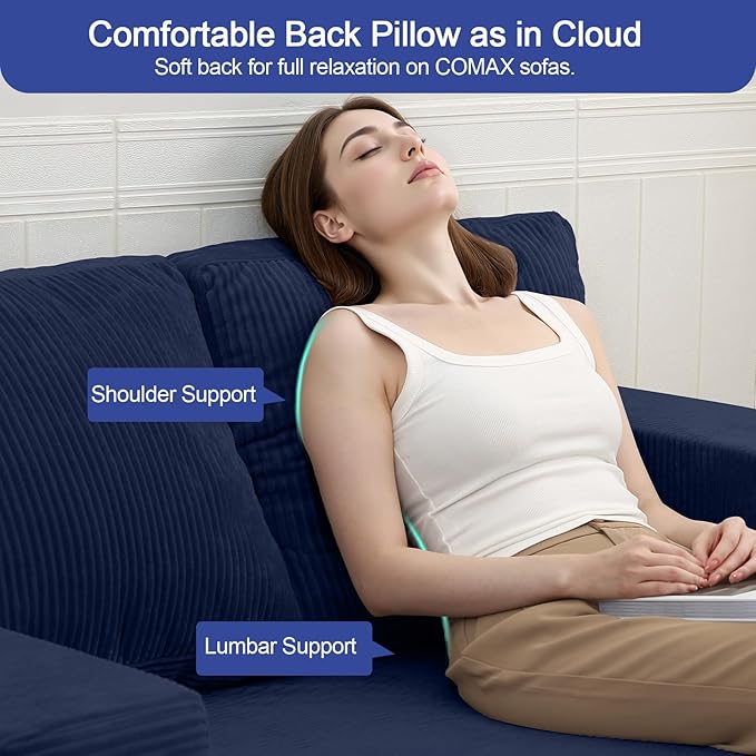 COMAX Convertible Sofa Bed Queen Folding Fold Out Couch Bed Floor Futon Couch Corduroy with Back Pillows Boneless Sofa Comfy Lounge Sleeper Mattress Loveseat for Living Room Bedroom Navy Blue