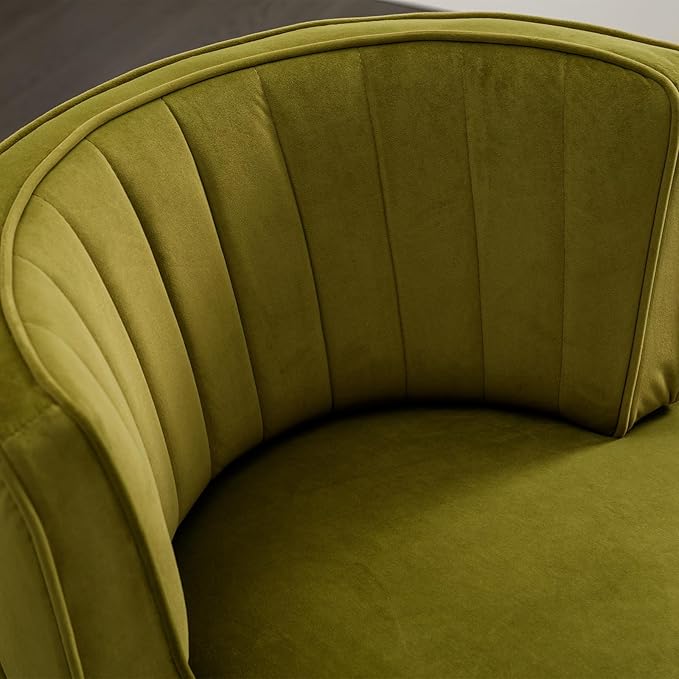 Homtique Swivel Accent Chair Set of 2 for Living Room Modern Upholstered Velvet Fabric Round Barrel Armchair Chair 360 Degree Swivel Small Single Leisure Sofa Chair Reading Chair(Olive)