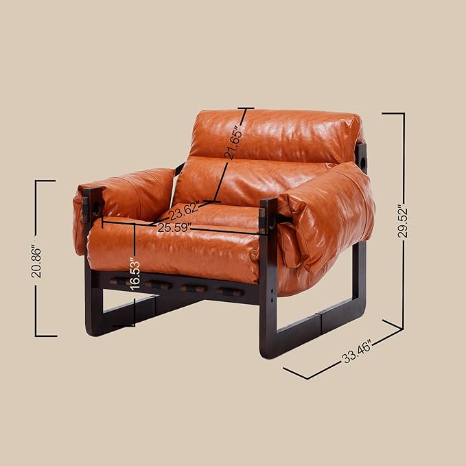 KEIKI Cloud Chair for Living Room Vintage Oil Wax Leather Single Sofa Chair with Removable Cushion – Retro Orange