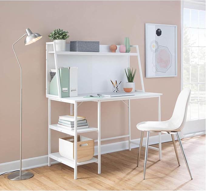 LumiSource Geo Shelf Desk Home Office Desk Computer Desk with Storage Small Desk for Bedroom Gaming Desk Contemporary Desk