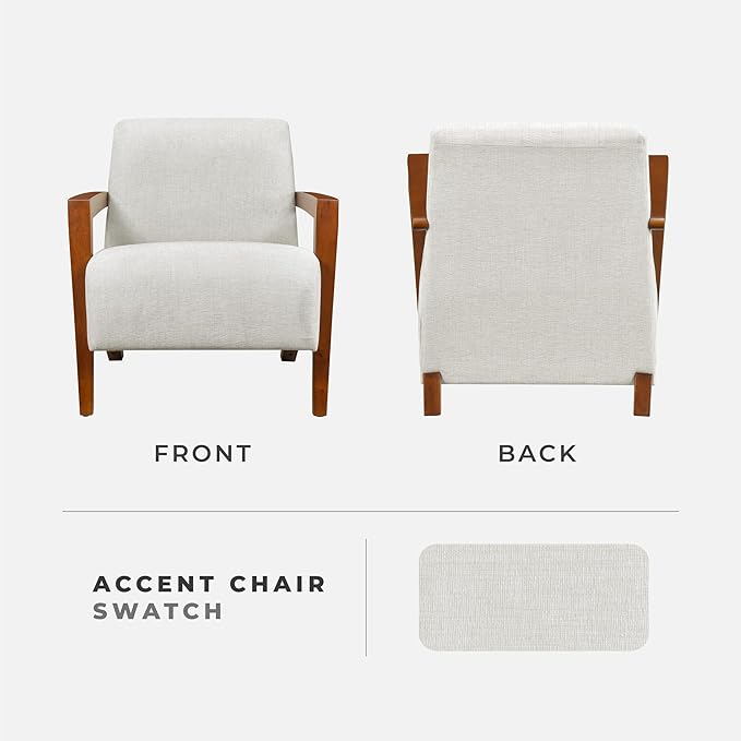 Lexicon Modern Accent Chair with Solid Wood Frame in Chestnut Finish Chenille Fabric Upholstered Living Room Lounge Arm Chair Thick and Comfy Innerspring Seat Cushion Beige