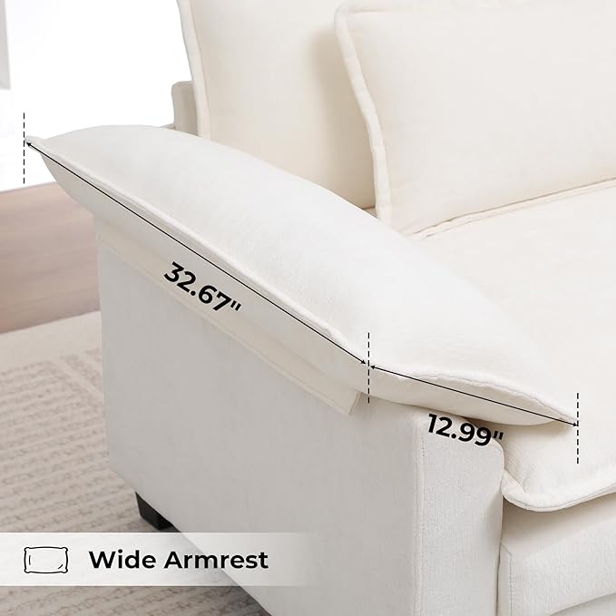 Modern Oversized Accent Chair44 Chenille Cloud Sofa Chair with Deep SeatUpholstered Armchair with Extra ThickComfy Accent Chair Reading Chairs for Living Room Bedroom Apartment White