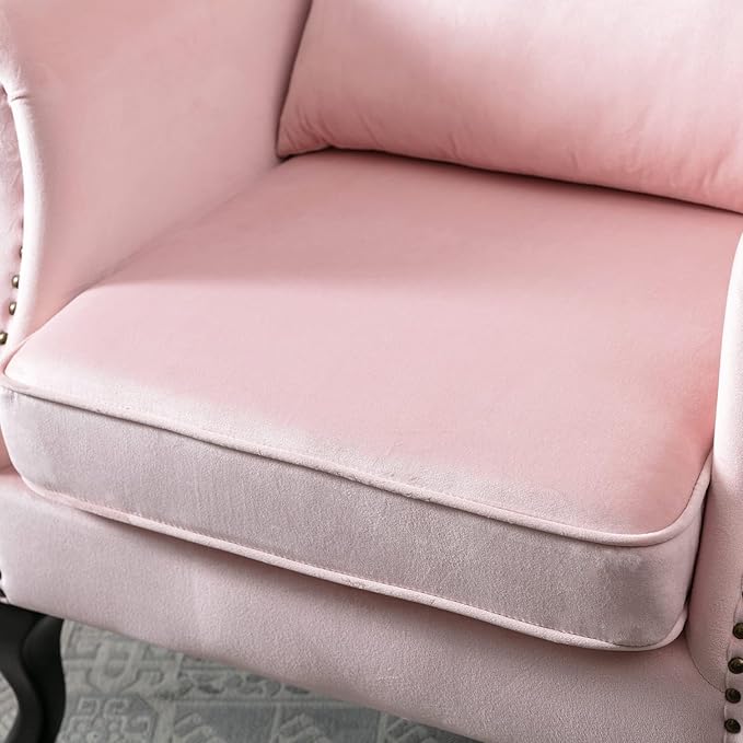 chairus Mid-Century Modern Accent Chair Comfy Tufted Single Sofa Chair Wingback Armchair with Pillow for Club Living Room Bedroom - Velvet Pink