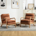 INZOY Accent Chairs Set of 2 Mid Century Modern Accent Chair with Wood Frame Upholstered Reading Armchair with Waist Cushion Side Chair for Living Room Bedroom Office Easy Assembly Brown