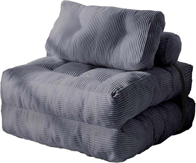Folding Sofa Bed - Convertible Sleeper Chair with Pillow &amp Back Support Comfy Foldable Mattress Portable Futon Fold Out Chair Bed for Living Room/Bedroom/Apartment (Grey)