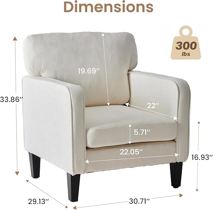Simple Deluxe Modern Accent Chair Stylish Armchair for Adults with Backrest Cozy Lounge Seat Perfect for Living Room Bedroom Reading Nook Waiting &amp Reception Area White