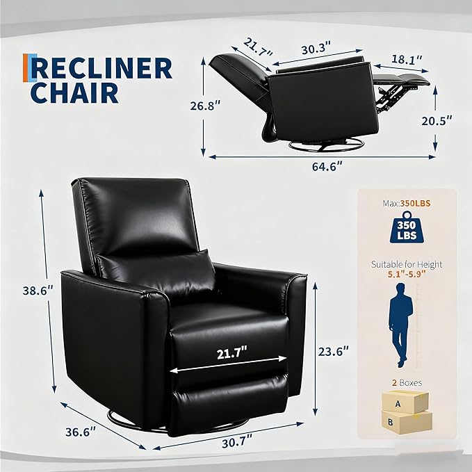 Garvee 360° Swivel Rocking Recliner Glider Chair – High-Back PU Leather Deep Seat Manual Recliner for Nursery Living Room Bedroom &amp Home Theater