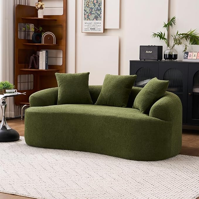 Curved Loveseat Sofa Couch for Living Room 65’’ Modern Comfy Cloud Floor Couch Round Sofa Full Sponge Compression Sofas with Deep Seat for Small Spaces Apartment No Assembly NeededGreen