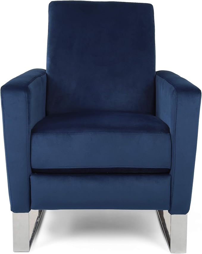 Mid-Century Fabric Rocker Recliner Chair Adjustable Single Recliner Sofa with Thicker Seat Cushion with Pocket for Living Room Bedroom Apartment (Blue)