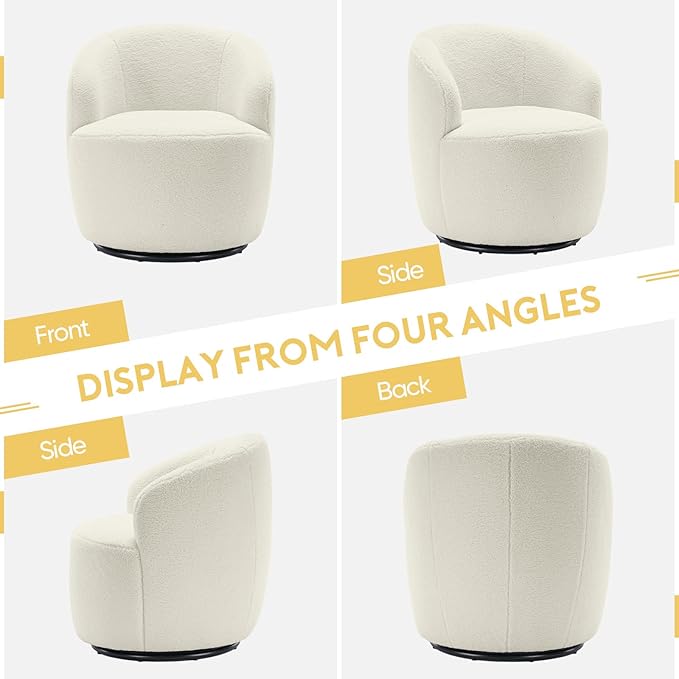 Set of 2 Swivel Barrel Accent Sofa Chair Modern Teddy Fabric Club 360 Degree Swivel Chair Small Leisure Arm Chair for Nursery Living Room Hotel Bedroom Office Lounge Ivory