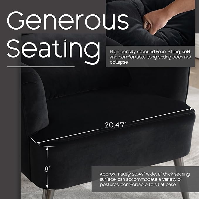 Modern Accent Chairs Set of 2 Comfy Wingback Armchair with Pillow Upholstered Shell Chair Reading Chair for Bedroom Living Room Small Spaces Black
