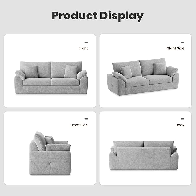 89.8 Modern Loveseat Sofa for Living Room Cloud Boneless Couches with 4 Pillows Mid Century Loveseat couches for Small Place No Assembly Required Light Grey