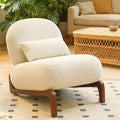 White Armless Accent Chairs Comfy Upholstered Cloud Accent Chair with Solid Wood Legs &amp Pillow for Living Room Bedroom Balcony &amp Patio Reading - Unique Design (White 1)