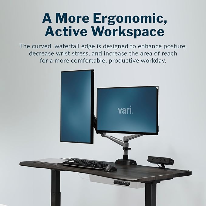 Vari Ergo 54x26 Electric Standing Desk – Height Adjustable Sit Stand VariDesk + Curved Waterfall Edge 4 Memory Settings Quick Assembly Cable Management 200 lb Capacity – Espresso (2 Boxes)