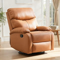 Genuine Leather Rocker Recliner Modern Manual Swivel Glider Recliner with Adjustable Backrest &amp Footrest Wall Hugger Swivel Rocking Recliner Chair for Modern Living Room and RV Warm Brown