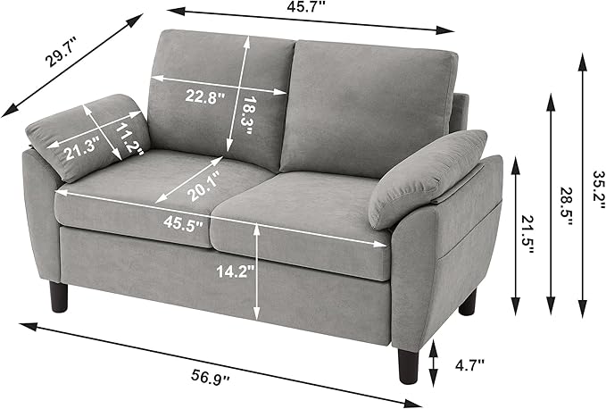 57 Modern Loveseat Sofa Love Seat Small Love Seat for Small Spaces Tool-Free Setup Sofa Couch for Living Room Dorm Office Bedroom Light Grey