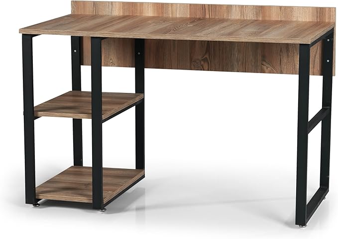 Black Metal e 58 Wooden Top 2 Shelves Writing and Computer Desk for Home Office Oak