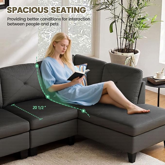 Sectional Couches for Living Room Furniture 4 Seat L Shaped Couches with Ottoman Modular Sectional Sofa for Apartment Furniture Sets Grey