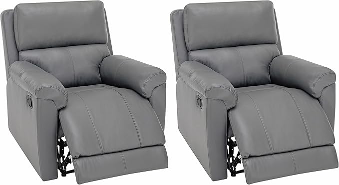 MINCETA Recliner ChairsModern 5 Wall Hugger Nursery Recliner with Overstuffed Arm and Back for Living RoomSet of 2PU Leather in Gray