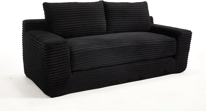 70.87 Cloud Loveseat Sofa Boneless Corduroy Loveseat Couches Sofa in a Box 2 Seater Deep Seat Couch with Convertible Sofa Bed for Apartment Office Living Room No Assembly Required (Jet Black)