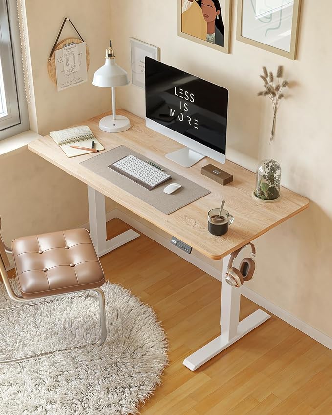 CubiCubi 63 x 28 Large Standing Desk Height Adjustable Electric Computer Desk 28 Deep Desktop Sit Stand up Home Office Workstations with 4 Preset Heights Maple
