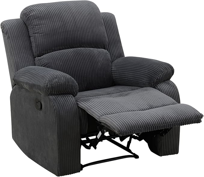 Manual Corduroy Recliner Chair Sofa for Living Room35 Ergonomic Reclining Chair with 10 Arm/Upholstered Seat/Metal FrameModern Single Couch for Rv Sofa/Home Theater/Office(Dark Grey)